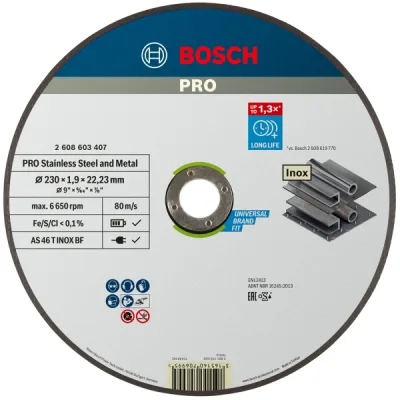 Круг відрізний Bosch Professional, для нержавіючої сталі та металу, 230×1.9×22.23 mm (2.608.603.407)