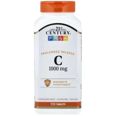 Вітамінно-мінеральний комплекс 21st Century Вітамін C з шипшиною, 1000 мг, Vitamin C with Rose Hips, 110 таблеток (CEN21225)