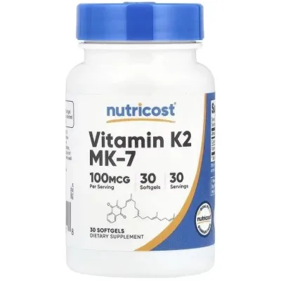 Вітамінно-мінеральний комплекс Nutricost Вітамін К2 у формі МК-7, 100 мкг, Vitamin K2 MK-7, 30 гелевих капсу (NCS57411)