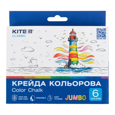 Крейда Kite кольорова Jumbo Classic, 6 кольорів (K-073)