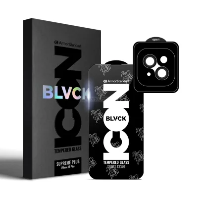 Скло захисне Armorstandart Supreme Plus Black Icon Apple iPhone 15 Plus (ARM71138)