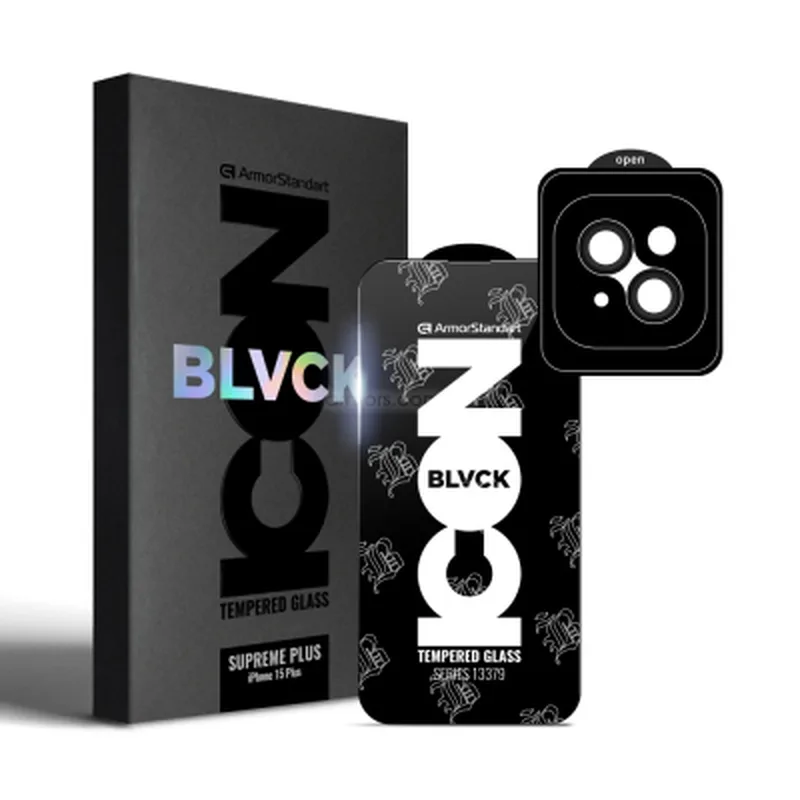 Скло захисне Armorstandart Supreme Plus Black Icon Apple iPhone 15 Plus (ARM71138)