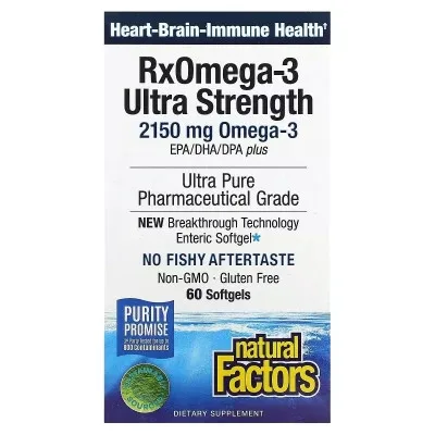 Жирні кислоти Natural Factors Омега-3 ультра, 2150 мг, RxOmega-3 Ultra Strength, 150 гелевих капсул (NFS-35490)