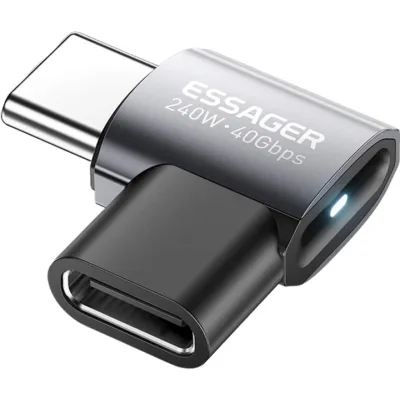 Перехідник USB-C F to USB-C M USB 4.0 40Gbps 240W 90° corner Essager (EOTG7-YH0G-P)