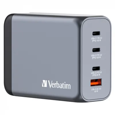 Зарядний пристрій Verbatim GaN 200 W 4 ports (2xUSB-C-100 W,USB-C-65 W /USB-A -3.0) (32204)