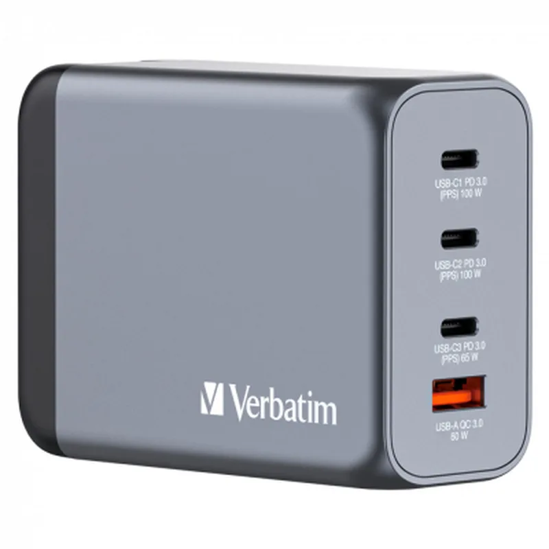 Зарядний пристрій Verbatim GaN 200 W 4 ports (2xUSB-C-100 W,USB-C-65 W /USB-A -3.0) (32204)