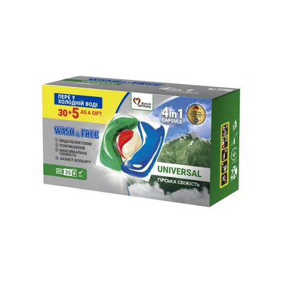 Капсули для прання Wash&Free Universal Гірська свіжість 35 шт. (4262396144430)