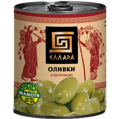 Овочева консервація Ellada Mamoth Оливки зелені з кісточкою 850 мл ж/б ключ (4820104250561)