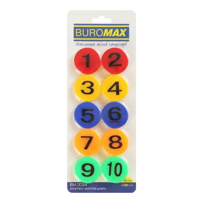 Магніт Buromax набір ЦИФРИ, 10 шт 30 мм в упаковці (BM.0034)
