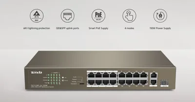 Комутатор Tenda TEF1118P-16-150W