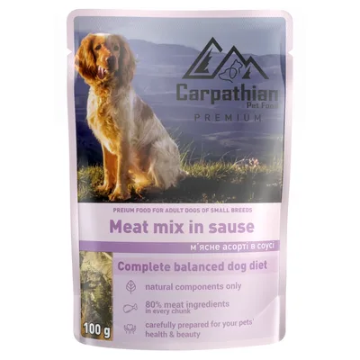 Вологий корм для собак Carpathian Pet Food м'ясне асорті в соусі 100 г (4820111141142) (упаковка 24 шт)