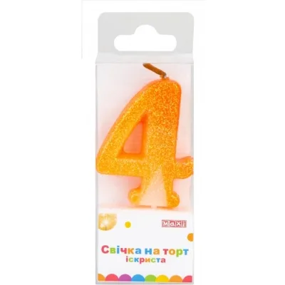 Свічка Maxi "4" із блискітками, що іскриться, 4,5 см, на торт (MX622081-4)