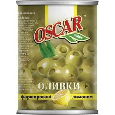 Овочева консервація Oscar foods Оливки фаршировані лимоном 300 г (8413552051468)