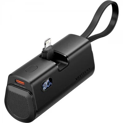 Батарея універсальна Vention 4800mAh 22,5W PD, USB-C In/Out, LED display, with built-in Lightning cable Black (FHRB0)