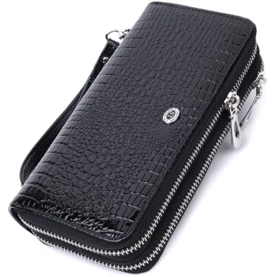 Гаманець ST Leather З лакованої натуральної шкіри Чорний (22693)