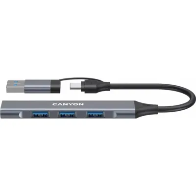 Концентратор Canyon USB-C/A 4-in-1 1xUSB 3.0 + 3xUSB 2.0 gray (CNS-TDS02G)