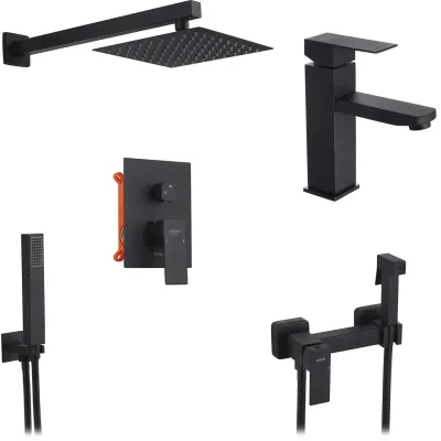 Душовий гарнітур Kroner Edelstahl Kubus-SCH082 + змішувач Edelstahl Kubus-SCH010 + змішувач Edelstahl Kubus-SCH052 (CVS30183)