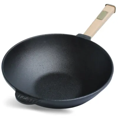 Сковорода Brizoll чавунна WOK з дерев'яною ручкою 2,8 л 260х80 мм (W26H)