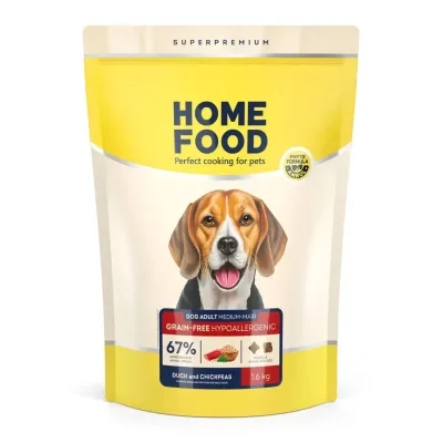 Сухий корм для собак Home Food ADULT MEDIUM/MAXI Grain-free hypoallergenic з качкою та нутом 1.6 кг (4820235021351)