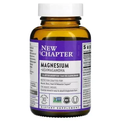 Мінерали New Chapter Магній та Ашваганда, Magnesium + Ashwagandha, 30 вегетеріанських кап (NCR-90240)