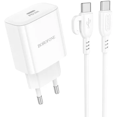 Зарядний пристрій BOROFONE BA81A USB-C PD20W + cable USB-C to USB-C White (6941991108204)