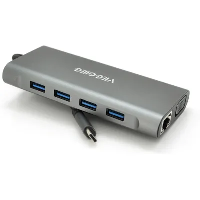 Концентратор VEGGIEG USB-C 7-in-1 USB-C + 3xUSB 3.0 + HDMI + 3.5mm + SD/TF + RJ45 0.1m silver (TC11-S)