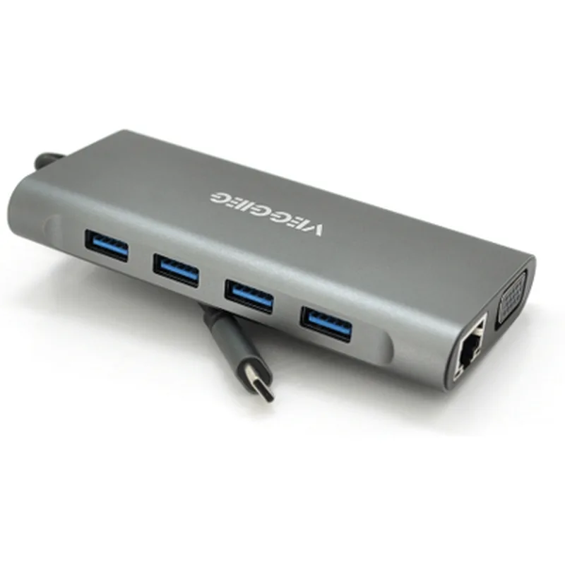 Концентратор VEGGIEG USB-C 7-in-1 USB-C + 3xUSB 3.0 + HDMI + 3.5mm + SD/TF + RJ45 0.1m silver (TC11-S)