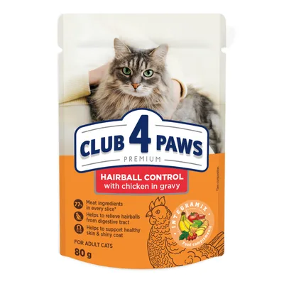 Вологий корм для кішок Club 4 Paws з ефектом виведення шерсті 80 г (4820215369299) (упаковка 24 шт)