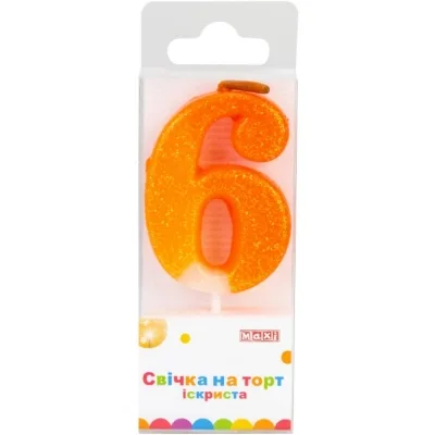 Свічка Maxi "6" із блискітками, що іскриться, 4,5 см, на торт (MX622081-6)