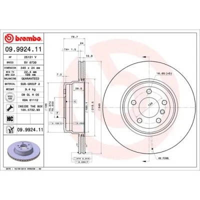 Гальмівний диск Brembo 09.9924.11