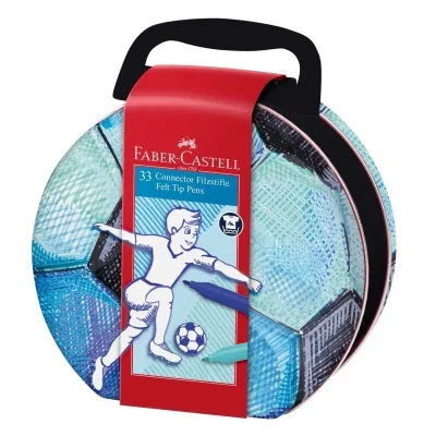 Фломастери Faber-Castell Connector Футбол у подарунковій металевій коробці 33 кольори (32052)