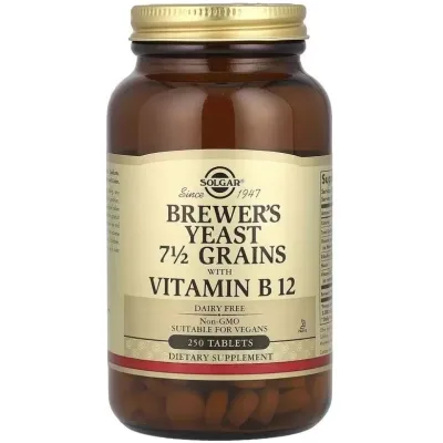 Вітамінно-мінеральний комплекс Solgar Пивні дріжджі з вітаміном B12, Brewer's Yeast, 7 1/2 Grains with Vitamin B12, (SOL-00400)