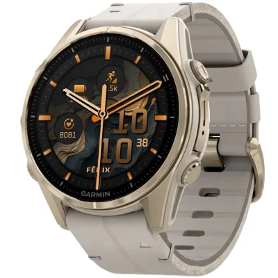 Смарт-годинник Garmin fenix 8 43mm, AMOLED, Saph, SftGldSS/FogGryLeatherBnd, Excl, GPS (010-02903-40)