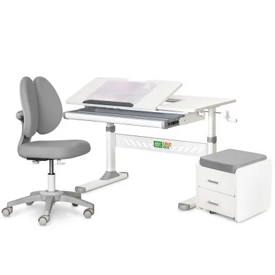 Парта з кріслом ErgoKids (L) Grey + тумба (TH-310 + Y-412 Lite + BD C3_GREY)
