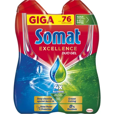 Гель для миття посуду в посудомийці Somat Exellence Duo Gel Антижир 684 мл + 684 мл (9000101819199)