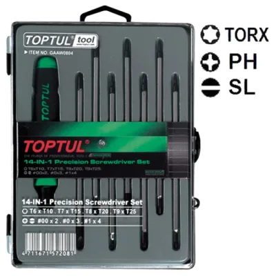 Набір викруток Toptul для точних робіт 14 в 1 (T5-T20,PH,SL) (GAAW0804)