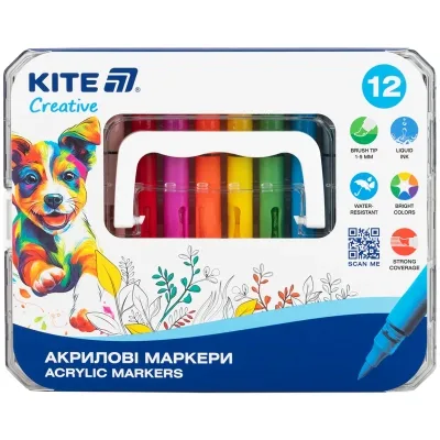 Художній маркер Kite набір маркери акрилові з рідкими чорнилами, 12 кольорів (K-1161)