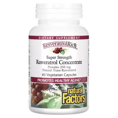Антиоксидант Natural Factors Концентрат ресвератролу, ResveratrolRich, Resveratrol Concentrate, 60 вег (NFS-04527)