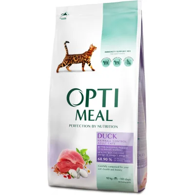 Сухий корм для кішок Optimeal з ефектом виведення шерсті - качка 10 кг (4820083909979)