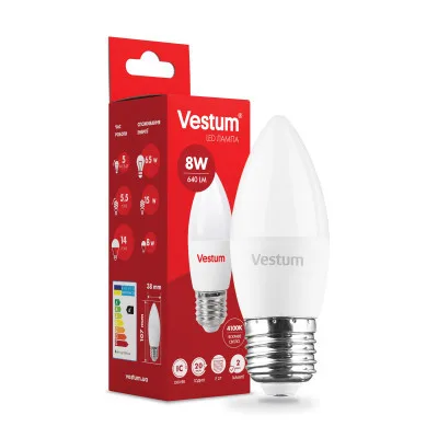 Лампочка Vestum C37 8W 4100K 220V E27 (1-VS-1309)