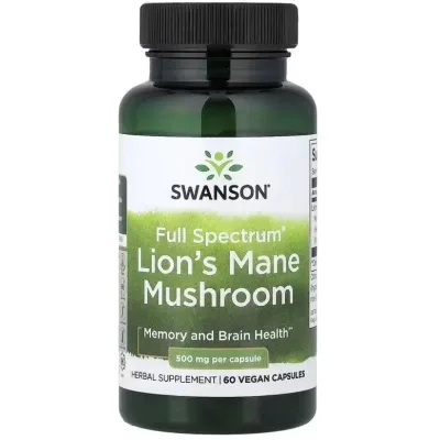 Вітамінно-мінеральний комплекс Swanson Їжачок гребінчастий, 500 мг, Full Spectrum Organic Lion's Mane Mushroom, 60 ве (SWV11096)