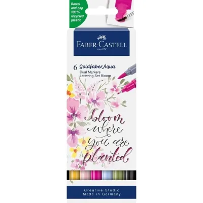 Художній маркер Faber-Castell набір акварельних двосторонніх Goldfaber Aqua Dual Marker Lettering , 6 кольорів (32311)