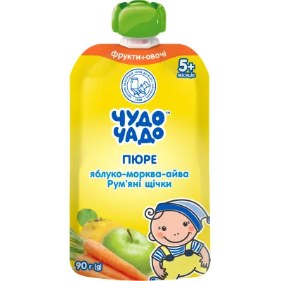 Дитяче пюре Чудо-Чадо Яблуко, морква, айва з 5 місяців 90 г (4820016253629)