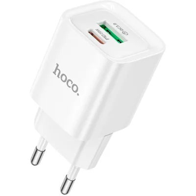 Зарядний пристрій HOCO C147A Charm 1xUSB-C PD20W + 1xUSB QC3.0 White (6942007630276)