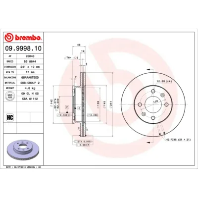 Гальмівний диск Brembo 09.9998.10