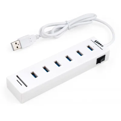 Концентратор Vinga 6xUSB2.0 + card-reader with switch 0.8m (VCP2H6USBCRSWWH)