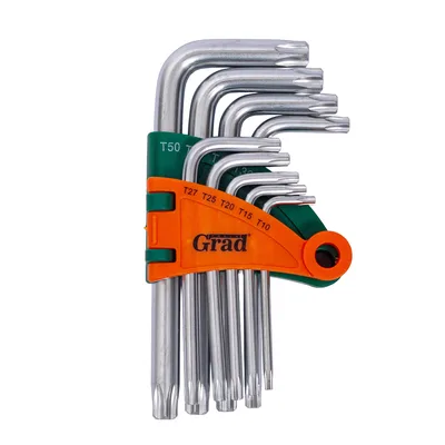 Ключі TORX 9шт T10-T50мм CrV (короткі з отвором) GRAD (4022275)