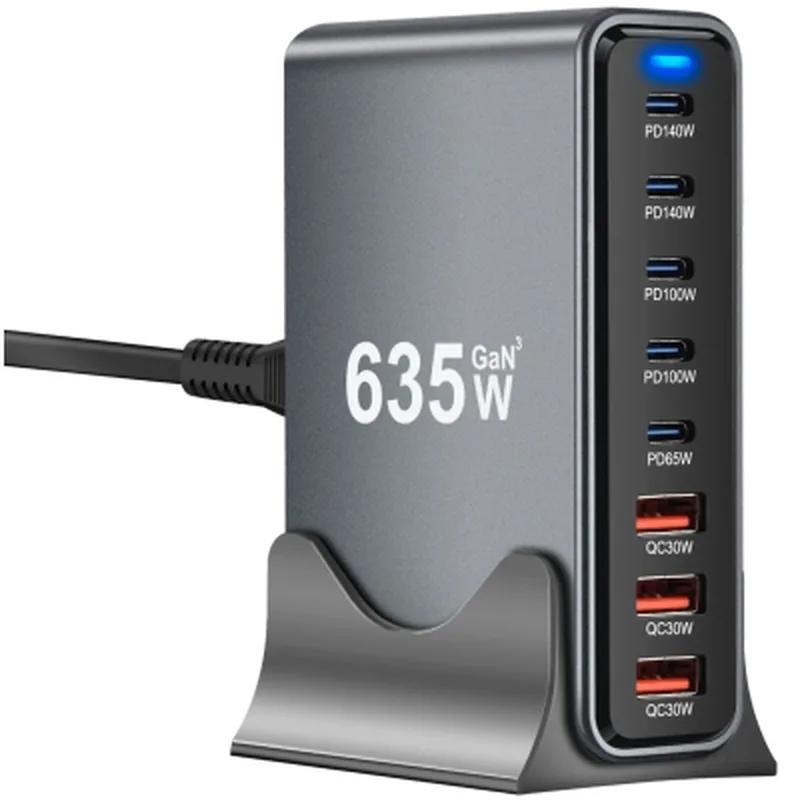 Зарядний пристрій XoKo 2xUSB-C PD3.1 140W + 2xUSB-C PD100W + 1xUSB-C PD65W + 3xUSB QC30W GaN (QC-600)