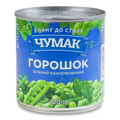 Овочева консервація Чумак Горошок зелений консервований 420 г (4820001351781)