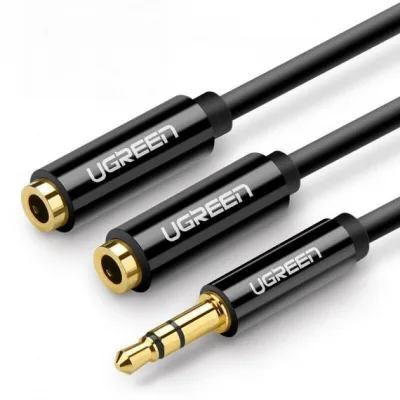 Кабель мультимедійний 3.5mm M to 2x3.5mm F 0.2m AV134 black Ugreen (20816)